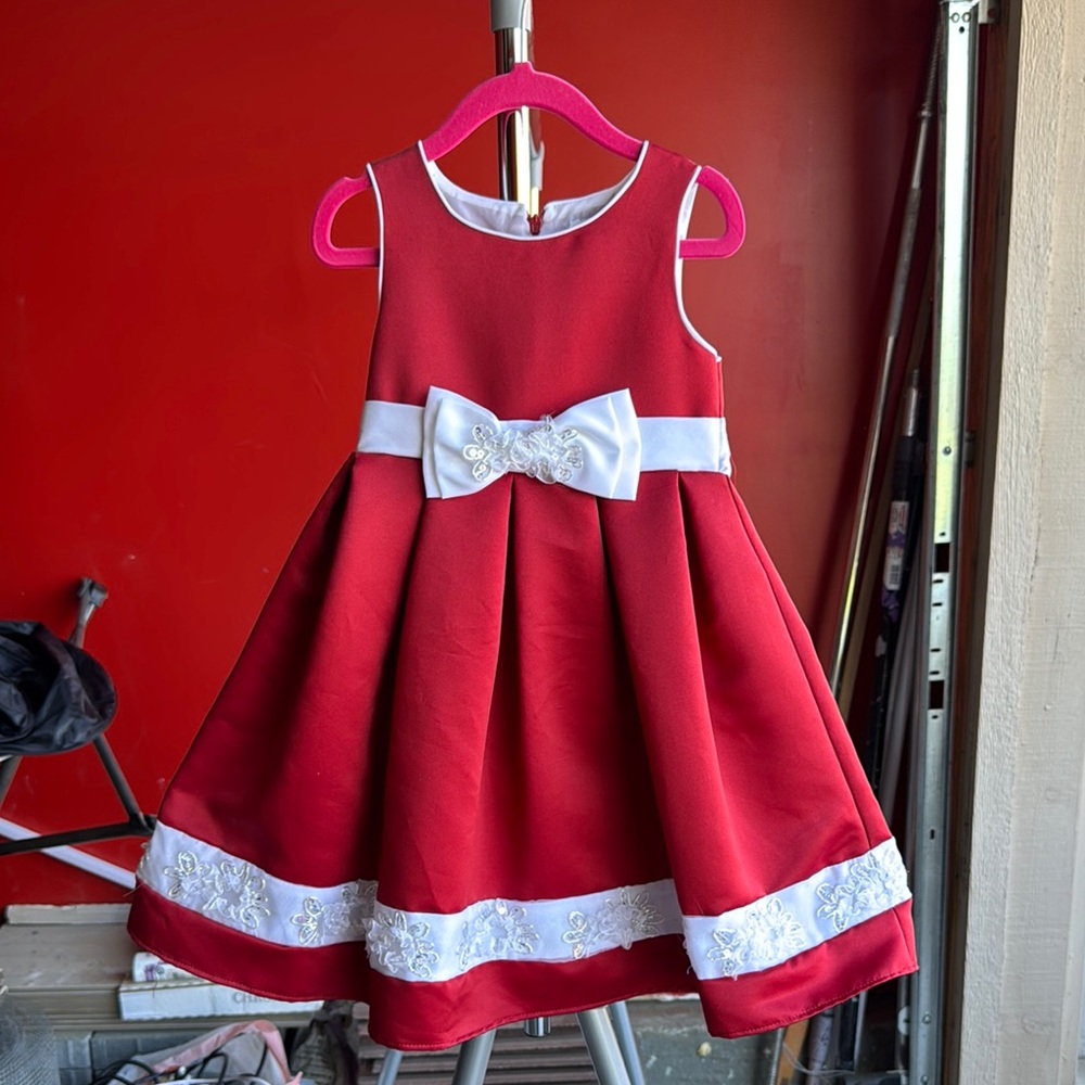 Sugar Plum Elegant Red Toddler Girls Dress with Bow‎ Accent